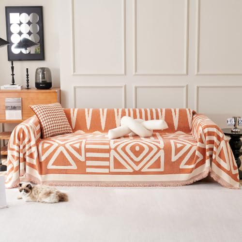 VClife Couch Cover, Boho Tribal Geometric Sofa Cover, Caramel-White, 71X118