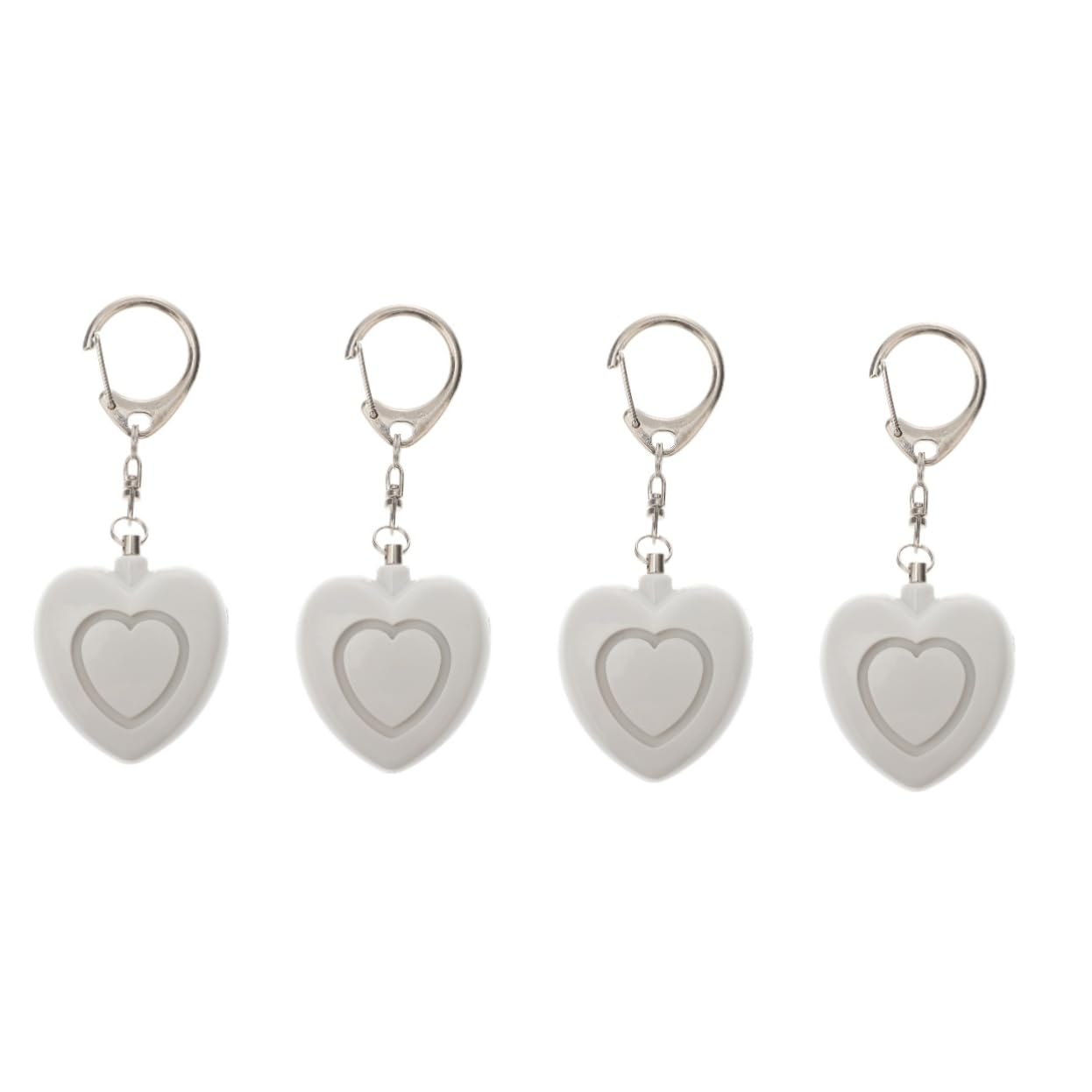 Uonlytech 4 Pièces Sirène Anti Loup pour Porte-clés Alarme Cartes D'affirmation Électrique Urgence Lumière LED Alarme Porte-clés avec Lumière en Forme De Coeur Cœur Sûr Blanche Plastique
