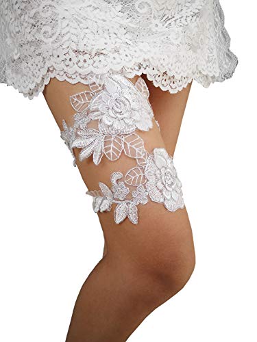 Yurong Bridal Rose Style Garter Set Wedding Stretch Garter Set G44 (Silver) #TOP21