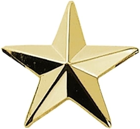 Hero's Pride1 Star Rank Insignia, Five-Pointed Star Pin, 2 Posts and Clutch Backs, Pack of 2