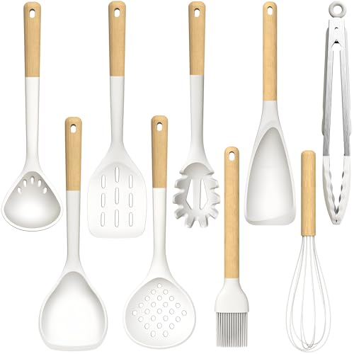 Large Silicone Cooking Utensils Set - Heat Resistant Silicone Kitchen Utensils for Cooking w Wooden...