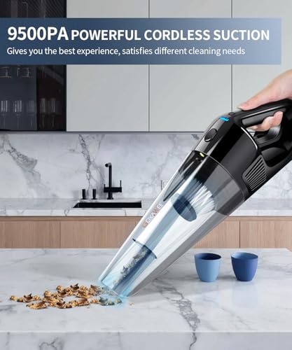 GOXAWEE Car Vacuum Cleaner Cordless, 9500PA Handheld Vacuum for Pet Hair, Portable Car Hoover with 2 Filters & Base, High Power Suction, Cleaning for Pet Hair, Car, Home, Office, Kitchen