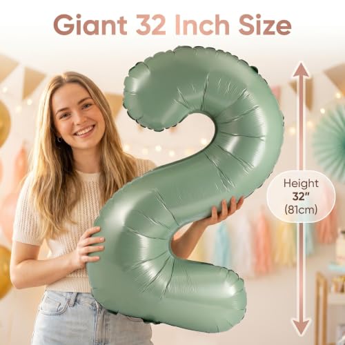 Image of YPSelected 32 Inch Large Foil Helium Number Balloon Birthday Wedding Party 0-9 (Olive Green, 2)