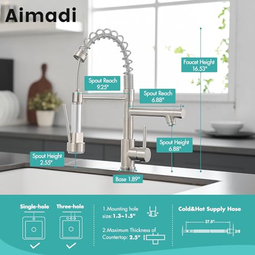 Image of AIMADI Contemporary Kitchen Sink Faucet,Single Handle Stainless Steel Kitchen Faucets with Pull Down Sprayer,Brushed Nickel