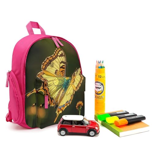 Flying Golden Butterfly Backpack for Men Women, Durable Small Bookbag Lightweight Daypack for Travel, Hiking, Pink-style3