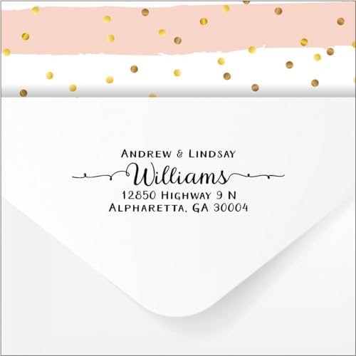 PrettySweetParty Self Inking Return Address Stamp, pre Inked with Black Ink, Custom Perosnalized Rubber Stamper for Wedding Invitations, Holiday Christmas Cards, Housewarming Gift