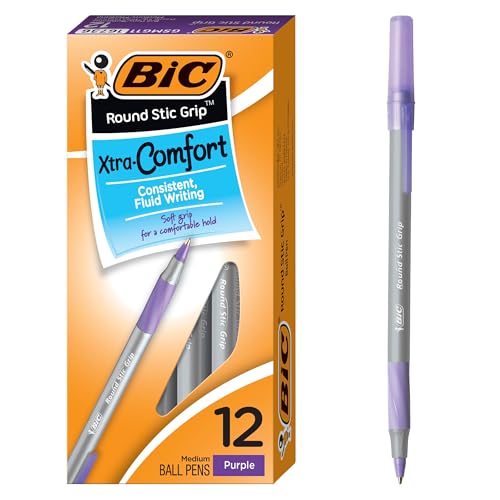 BIC Round Stic Grip Xtra Comfort Fashion Ball Point Pen; Purple; 12 Pack