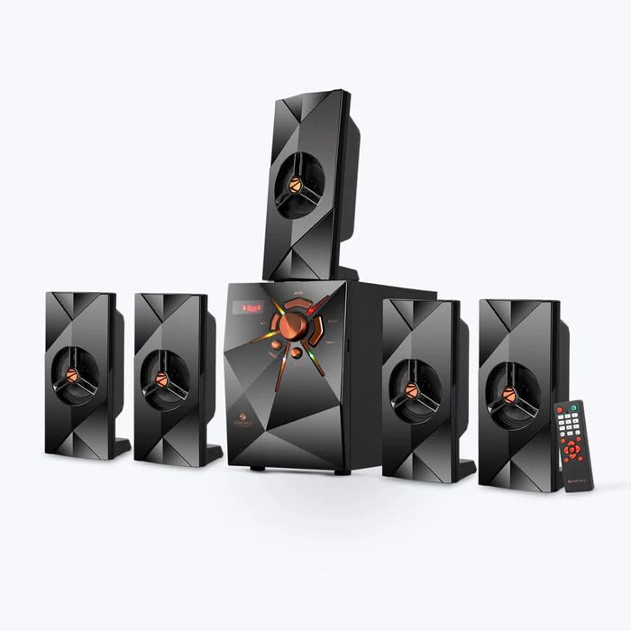 Image of ZEBRONICS Zeb Feel 5 5.1 Home Theatre Speaker with 80W Output, Bluetooth v5.0, USB, AUX, FM Radio, Powerful Subwoofer, LED Display, Remote, Volume & Bass Control