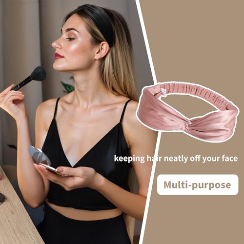 Image of ZLYC Mulberry Silk Headband for Women's Hair, Solid Luxury Coral