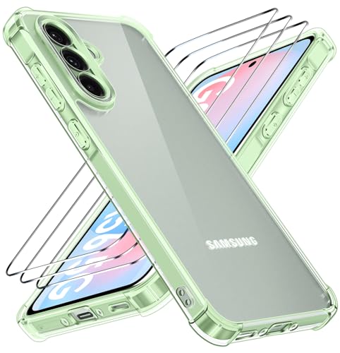 ivoler Anti Amarillo Clara Funda para Samsung Galaxy A56 5G con 2 Piezas Cristal Templado, Carcasa Protectora Militar Antigolpes con Cojín Esquina Parachoques Transparente Bumper Case, Verde