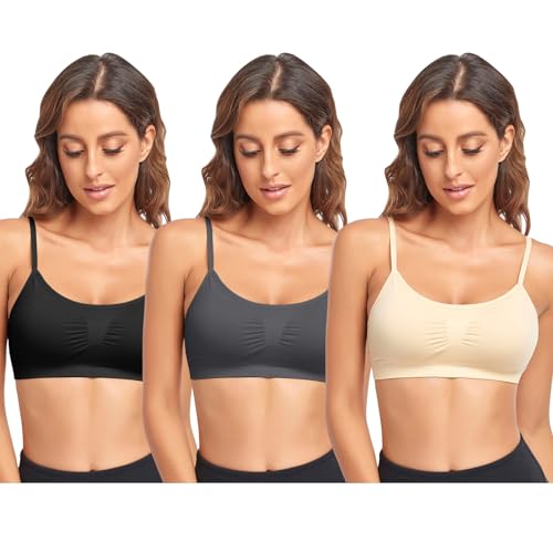Image of Litthing Bralettes Padded for Women Cami Strap Bra Seamless Sportsbra Wireless Comfort Yoga Lightly T-Shirt Tank Tops
