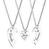 HOFOYA Stainless Steel Necklace, 3-Piece BFF Heart Pendant Set for Women Teen Girls, Best Friends Forever Gift for Sisters, Christmas, Back to School, Graduation Ceremony, Adjustable