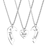 HOFOYA Best Friend Necklaces BFF Necklace for 3 Friendship Gifts for Sisters Christmas Back to School Gifts Split Heart Necklace Best Friends Forever Pendant Set 3 for Women Teen Girls.