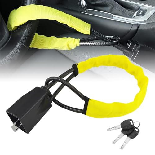 Cerradura de Volante y Cinturón de Seguridad - Dispositivo Anti-Robo Universal para Vehículos, SUVs, Carros de Golf - Cerradura de Seguridad Compacta y Ligera(Yellow)