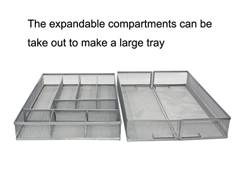 Tqvai Expandable Kitchen Drawer Organizer, 8+2 Compartments Mesh Silverware Utensils Holder, Adjustable Cutlery Flatware Tray, Silver #TOP4