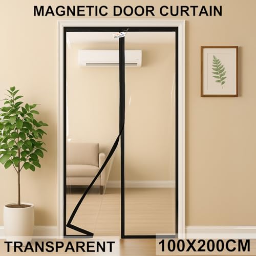 Image of Royalkart Transparent PVC Magnetic Door Curtain | Hands Free Self-Closing Screen | Blocks Insects & Outside Dust | Clear See-Through Screen for Home, Kitchen, AC Room, Shop | Door Size- 100cm x 200cm