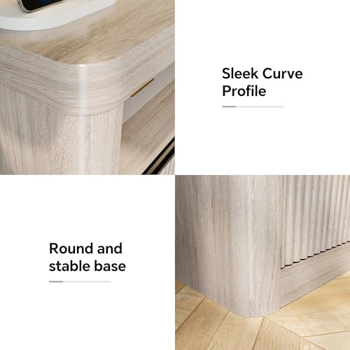 Image of Night Stand, Nightstands with Drawer Storage Bedside Table Large Modern nightstand with USB Port and Outlet, mid Century nightstand for Bedroom,Sofa Table(Light Wood Color)