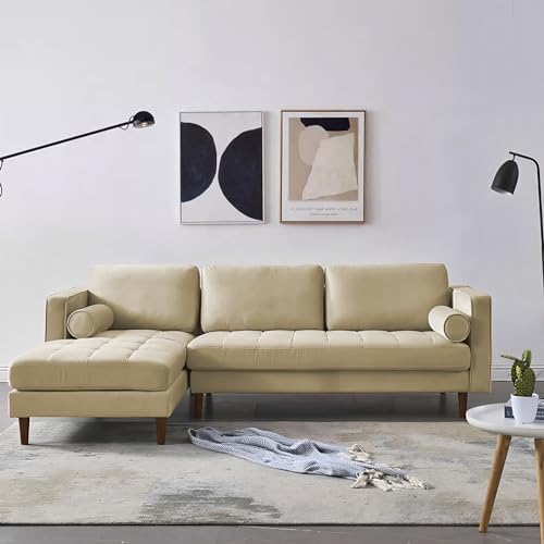 Image of Lezra LHS 4 Seater L Shape Sofa Set for Living Room (Cream Fabric) Premium Fabric Sofa