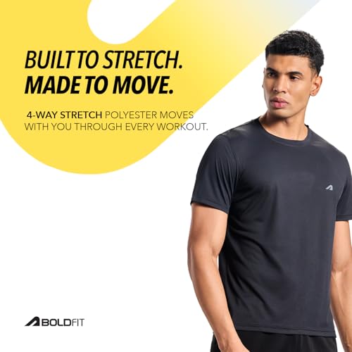Boldfit Gym T Shirts for Men Workout Breathable T Shirt for Man Active Wear Sports Tshirt for Men Lightweight Gym Tshirts for Man Dry Fit Running T Shirts for Boys Regular Fit Sports Tshirts