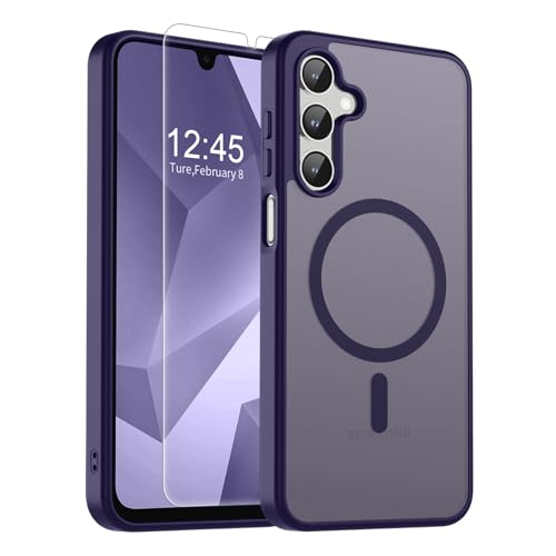 Image of SUPFINE Magnetic for Samsung Galaxy A16 5G Case with Screen Protector, (Built-in Magnets) (Military Grade Drop Protection) Slim Translucent Shockproof Phone Case,Dark Purple