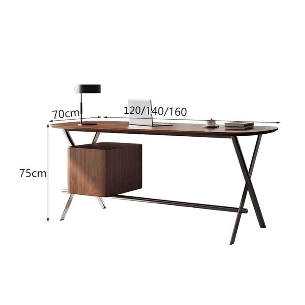 Biurko, Nowoczesne drewniane biurko na laptopa, minimalistyczny styl, stanowisko pracy w domowym biurze z miejscem do przechowywania, ciemny orzech(160cm)