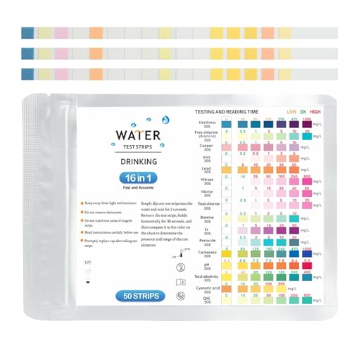 16 en 1 50 Pièces Bandelettes de Test, Test Aquarium avec Papier PH pour Test Dureté de l'Eau et Analyse Qualité Complète, pour Potable, Robinet, Puits, Piscine, Détection Rapide, Précise et Fiable