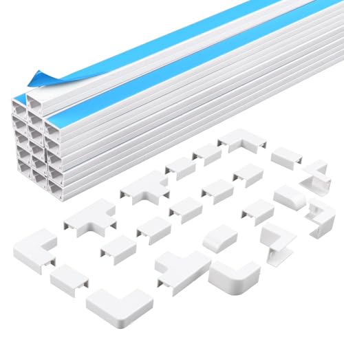 RtottiM Canaleta de cable blanca autoadhesiva para gestión de cables, para ocultar un cable de alimentación, cable de altavoz o cable de TV en casa o en la oficina, 16 x 400 mm, ancho 15 mm, alto 10