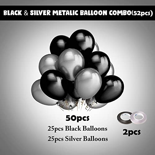 Image of Party Propz Black and Silver Balloons for Decoration - Pack of 50 Pcs Black & Silver Birthday Decoration | Metallic Balloons for Decoration | Balloons for Birthday (Latex)