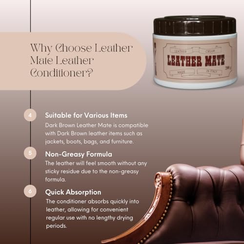 Leather Mate Dark Brown Leather Conditioner, 7oz - Cleans, Conditions, Polishes & Protects Shoes, Boots, Jackets, Furniture & More