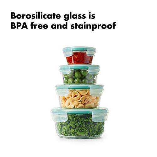 OXO Good Grips Conjunto de recipientes redondos de vidro hermético com selo inteligente, 8 peças, az