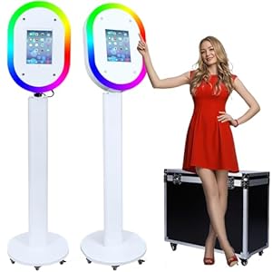 Portable Photo Booth for iPad 10.2″ 10.5″ 10.9″ 11″ 12.9″ 13″,Metal Shell Selfie Station photobooth Machine,RGB Ring Light,Custom Logo,for Parties Wedding Rental (White with Flight Case)