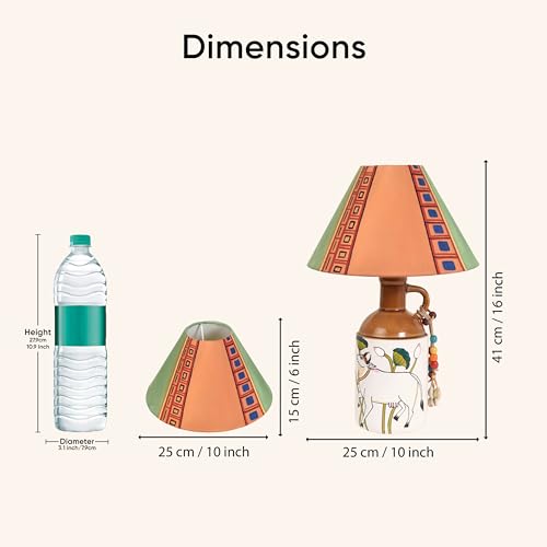 Image of Aakriti Art Creations Bazaar Soul Handcrafted Pichhwai Lamp for Living Room Decoration | Lamp for Living Room Decoration | Aesthetic Home Decor | Indian Handicraft | Housewarming Gift Showpiece