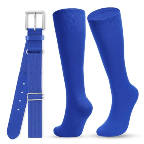 Image of WHIPPY Baseball Socks and Belt Combo Set Knee-High Softball Socks & Adjustable Elastic Belt for Kids Youth Adult