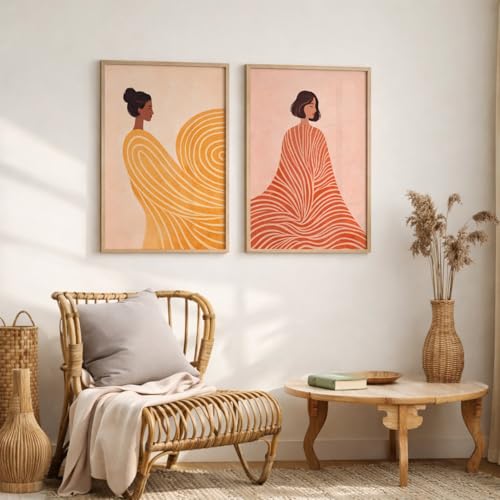 Image of TheMakerly Set of 2 Abstract Woman Framed Wall Painting for Living Room | Modern Aesthetic Wall Art Frame | Minimalist Female Illustration Wall Decor for Bedroom, Hall & Office (M.1, 10x13 inches)