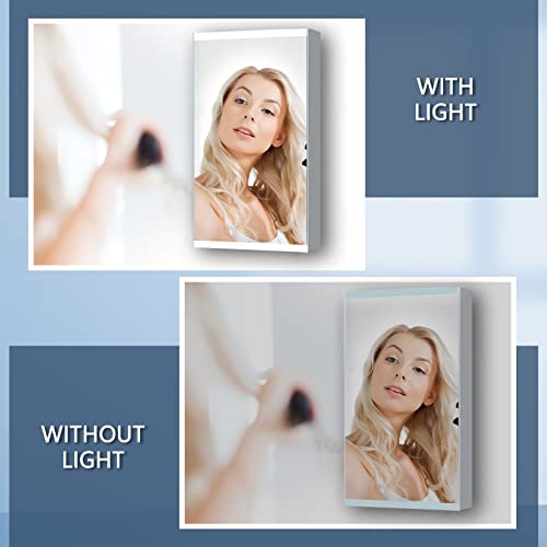 Es-Diy 15''X 26'' Led Lighted Bathroom Medicine Cabinet With Mirror, Surface Lighted Medicine Cabinet,Dimmable,Adjustable Shelves,Intelligent Switch Medicine Cabinet, Aluminum Frame, 120°Soft Hinge #TOP5