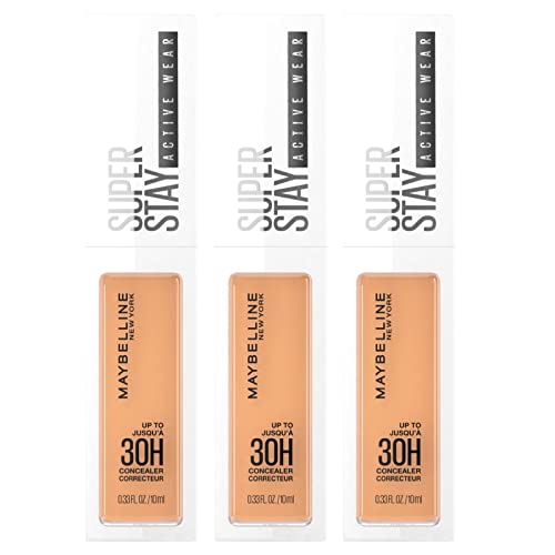 Maybelline New York Super Stay Active Wear Corrector Líquido 30h Impermeable con Aplicador Flexible Color 30 Honey Fórmula Vegana No Transfer - 3 Cosméticos