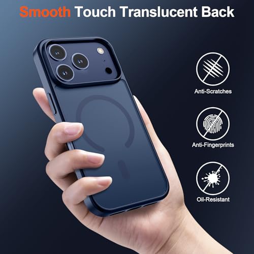 Image of SUPFINE Magnetic for iPhone 17 Pro Case with Screen Protector (Compatible with MagSafe)(Military Grade Drop Protection) Translucent Matte Shockproof with Anti-Fingerprint Phone Cover,Dark Blue