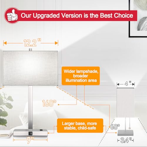 Image of Lynnoland 21 inch Set of 2 Table lamp with USB A+C & AC Outlets, Touch Control 3-Way Dimmable Nightstand Lamps for Bedroom Living Room Office Reading, Gray Shade Touch Lamps, 5000K LED Bulbs Included