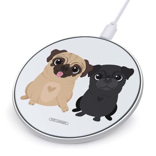Funny Pugs Dogs Charger Pad 10W Round Fast Charging Stand with USB Cable Compatible with iPhone, style
