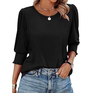 XIEERDUO Blouses for Women Dressy Casual 3/4 Length Sleeve Womens Tops with Smocked Cuffs