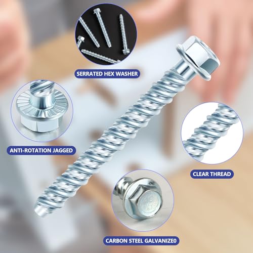 20 Stück Betonschrauben m8 x 60mm, Betonschraube Sechskantkopf Schrauben Set, Betonschrauben ohne Dübel verzinkt mit Scheibe, Schraubanker für Industrie Mauerwerk Beton Architektur