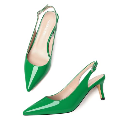 Image of NUMALEO Slingback Heels for Women Pointed Close Toe Kitten Heels Patent Pumps Dress Party Comfy Heeled Sandals Stiletto 2.5 Inch Dress Shoes