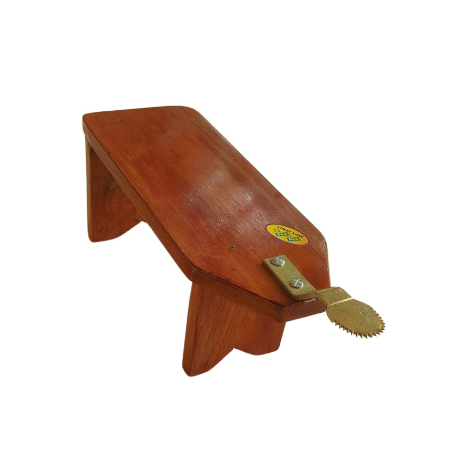 Image of Mahogany Wood, Iron Coconut Scraper Stool Type Polished Traditional Chirava, 6 Inch Height