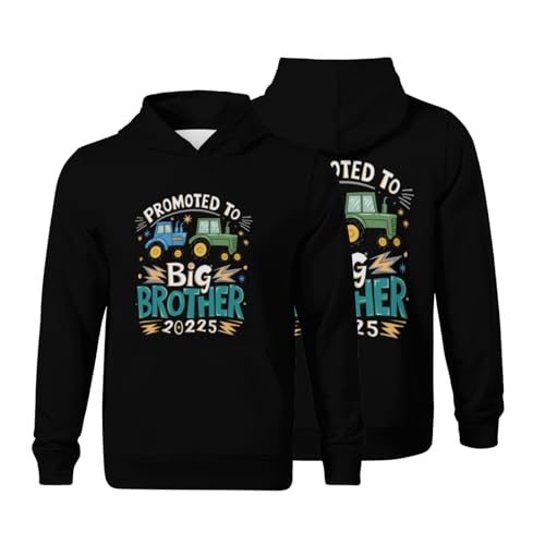 Kids Funny Vintage Tractors Promoted To Big Brother 2025 Boys Girls Lightweight Kangaroo Pocket Hoodies