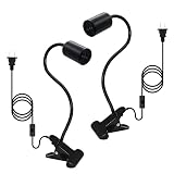 2PCS Clip Desk Lamp Socket, Clip on Light with 9mm Flexible Aluminum Wire Neck,Clamp Desk Lamp Holde