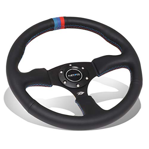 Auto Dynasty NRG Innovations ReinReplacement forced RST-023MB-R-M3 350mm 2.5Deep Dish Leather W/Blue/Red Stripe Steering Wheel