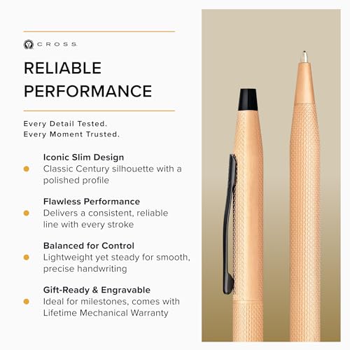Image of Cross Classic Century Brushed Rose-Gold PVD Ballpoint Pen, Black Ink | Refillable Ballpoint Pen for Effortless Writing, Durable Construction, Premier Distinctive Look, Gift-Ready, Medium Point