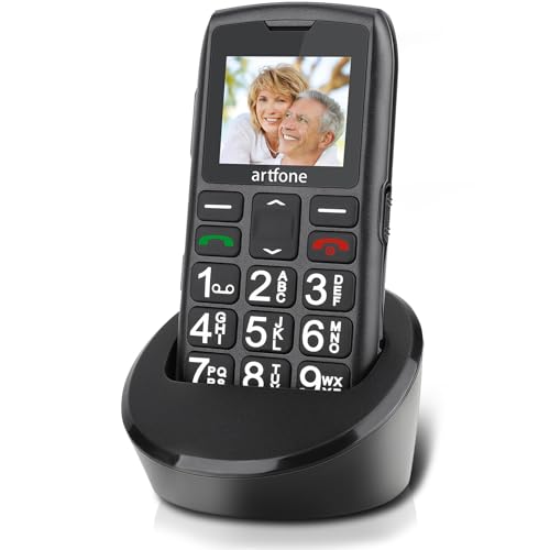 artfone Téléphone Senior avec Grandes Touches et Bouton SOS, Noir