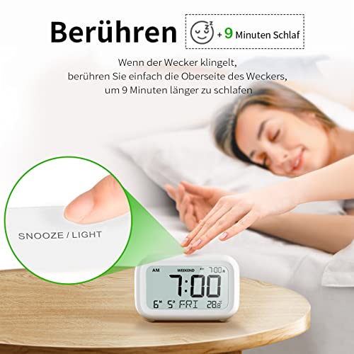 DOOMAY-Digital-Wecker-Nachttisch-Batteriebetriebene-Uhr-mit-LCD-Display-Volumen-einstellbar-Snooze-und-Wochenendmodus-fuer-Schlafzimmer-Schreibtisch-Reisen