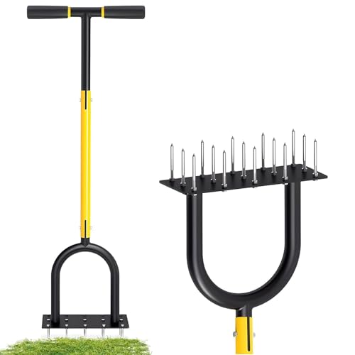 Aquafix 芝生 エアレーション 芝生エアレーター 15本鉄製スパイク付き 金属製 手動ガーデンスパイクツール 芝生穴あけ用 土/庭/芝生の通気エアレーター用具 土壌改良 芝生 復活 育成 促進 農業用 園芸用